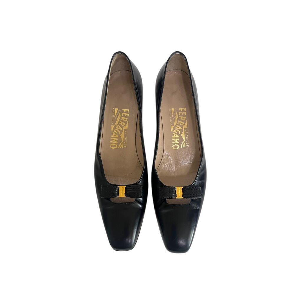 80s Vintage Salvatore Ferragamo Italian Bow Leather Pumps Size 7 Extra Narrow - Picture 5 of 12